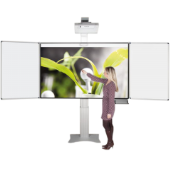 Produktbild Whiteboard deluxe 130 Tafel, mit Seitenflügeln, elektrisch höhenverstellbar, zur Wandmontage mit Bodenplatte 